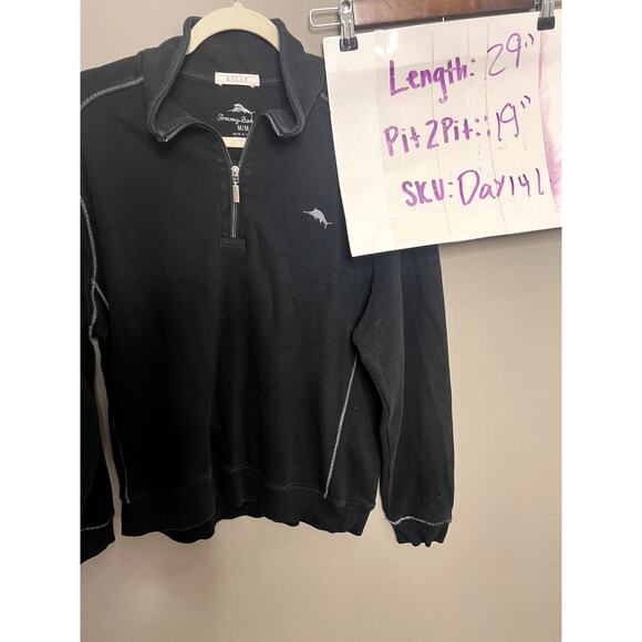Tommy Bahama Sweater Men’s Medium Black Quarter Zip Beach Golf Pull Over Relax - Picture 12 of 12
